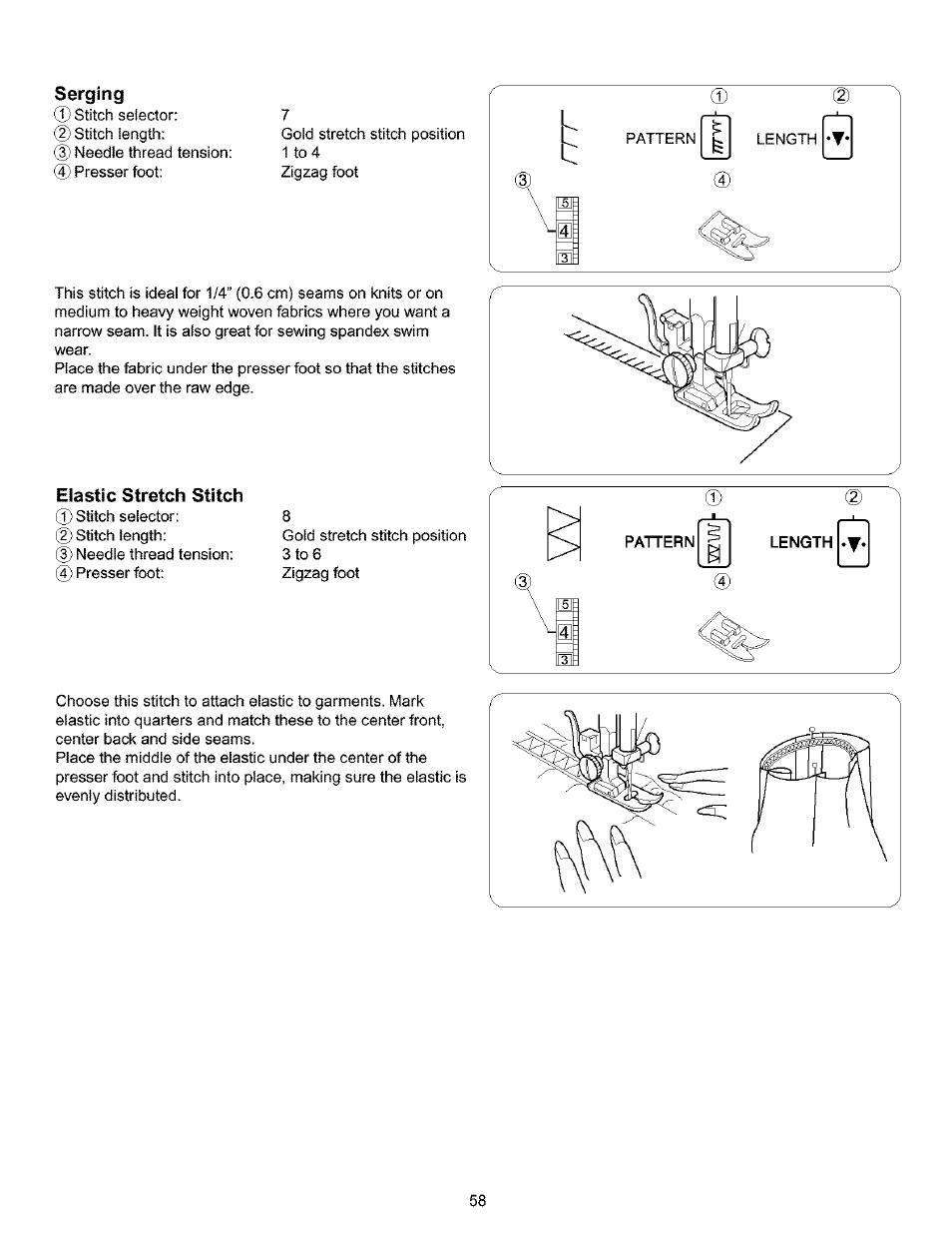 Serging, Elastic stretch stitch | Kenmore 385.16120200 User Manual | Page 66 / 85