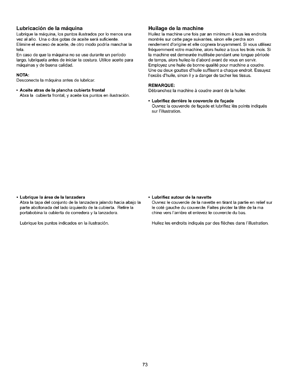 Lubricación de la máquina, Huilage de la machine | Kenmore 385.16120200 User Manual | Page 81 / 85