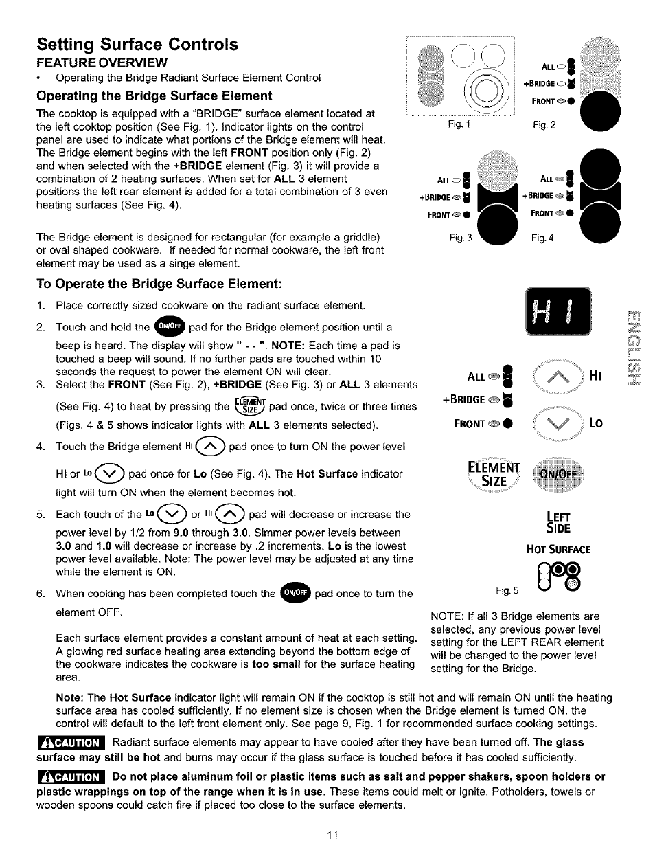 Setting surface controls, Feature overview, Operating the bridge surface element | To operate the bridge surface element | Kenmore 790.9911. User Manual | Page 11 / 40