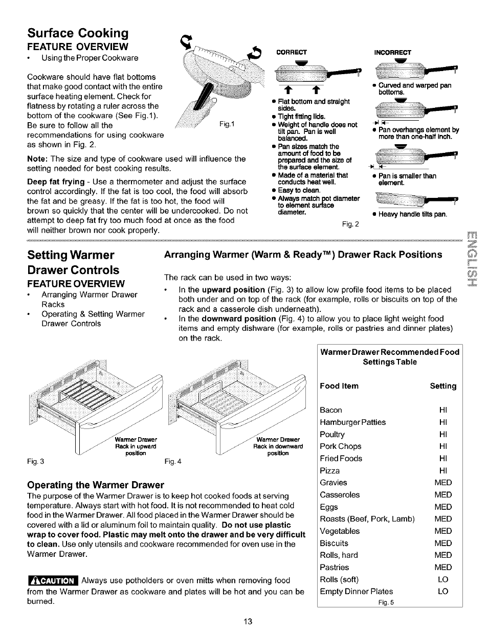 Feature overview, Operating the warmer drawer, Surface cooking | Setting warmer drawer controls | Kenmore 790.9911. User Manual | Page 13 / 40