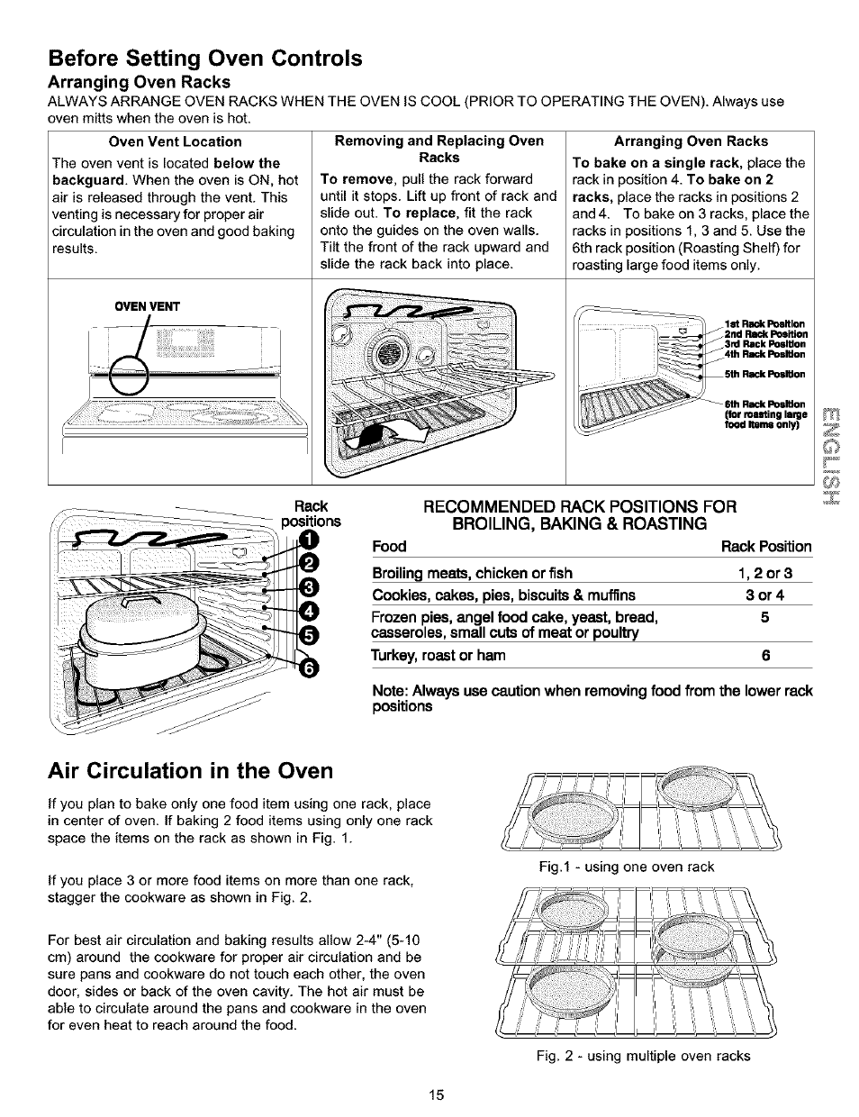 Before setting oven controls, Arranging oven racks, Air circulation in the oven | Kenmore 790.9911. User Manual | Page 15 / 40