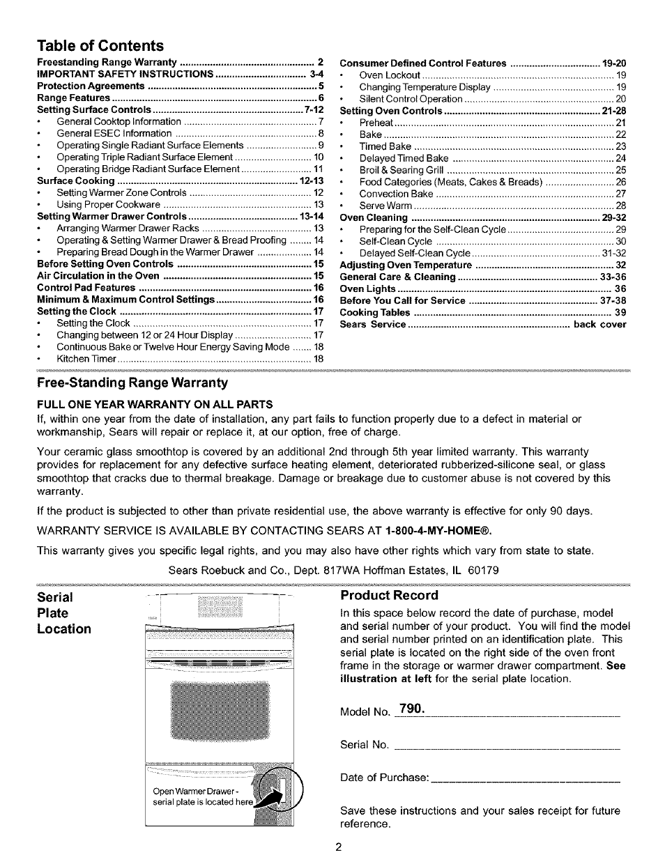 Kenmore 790.9911. User Manual | Page 2 / 40