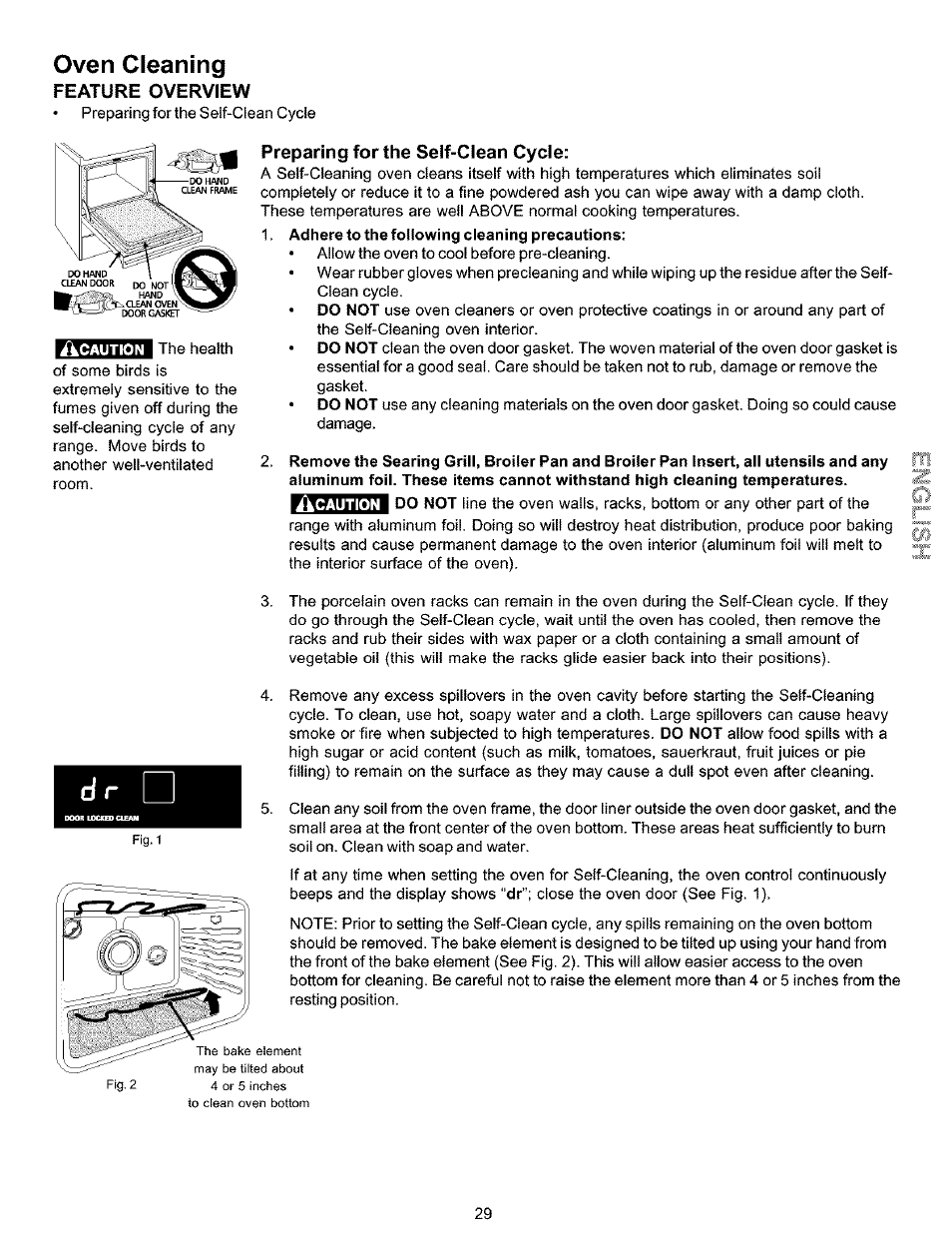 Oven cleaning, Feature overview, Preparing for the seif-clean cycle | Preparing for the self-clean cycle, D r cd | Kenmore 790.9911. User Manual | Page 29 / 40