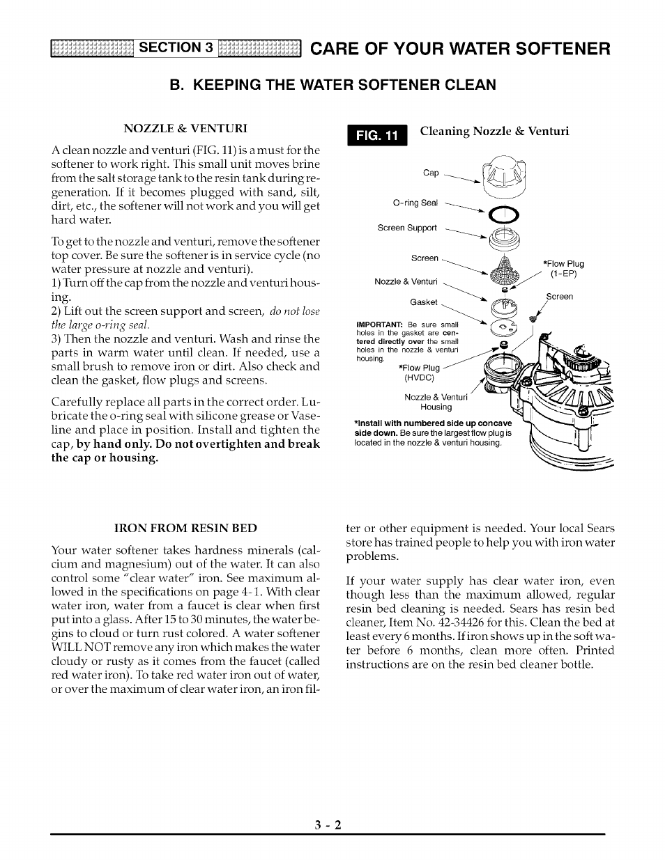 Fig. 11, Care of your water softener | Kenmore 625.3882 User Manual | Page 17 / 36