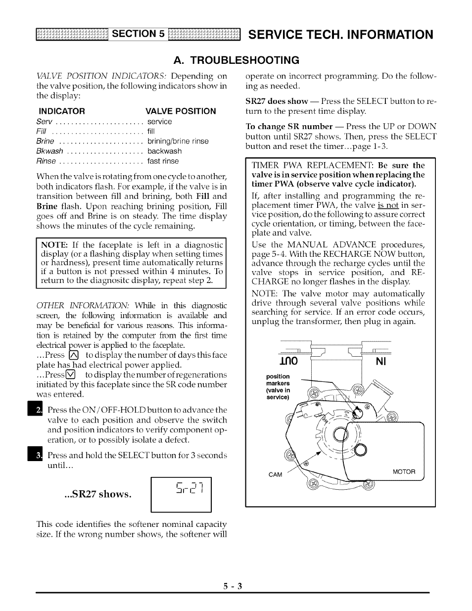 Sr27 shows, Service tech. information, Bleshooting | Kenmore 625.3882 User Manual | Page 24 / 36