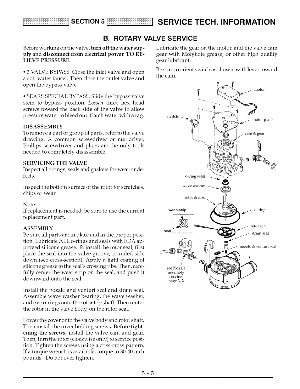 V/vlve service, Disassembly, Servicing the valve | Assembly, Service tech. information | Kenmore 625.3882 User Manual | Page 26 / 36