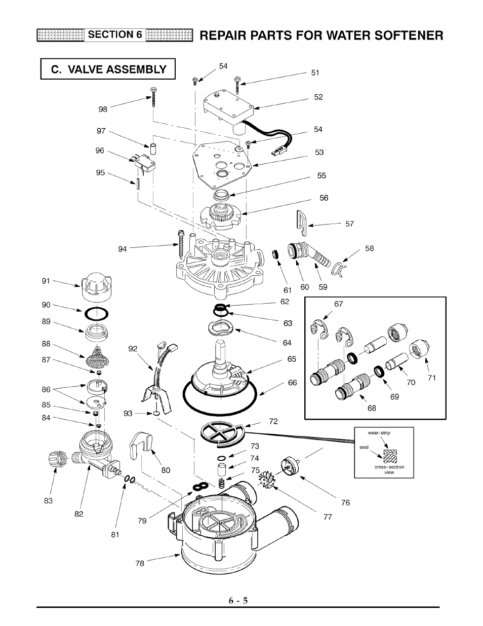 Repair parts for water softener, C. valve assembly | Kenmore 625.3882 User Manual | Page 34 / 36