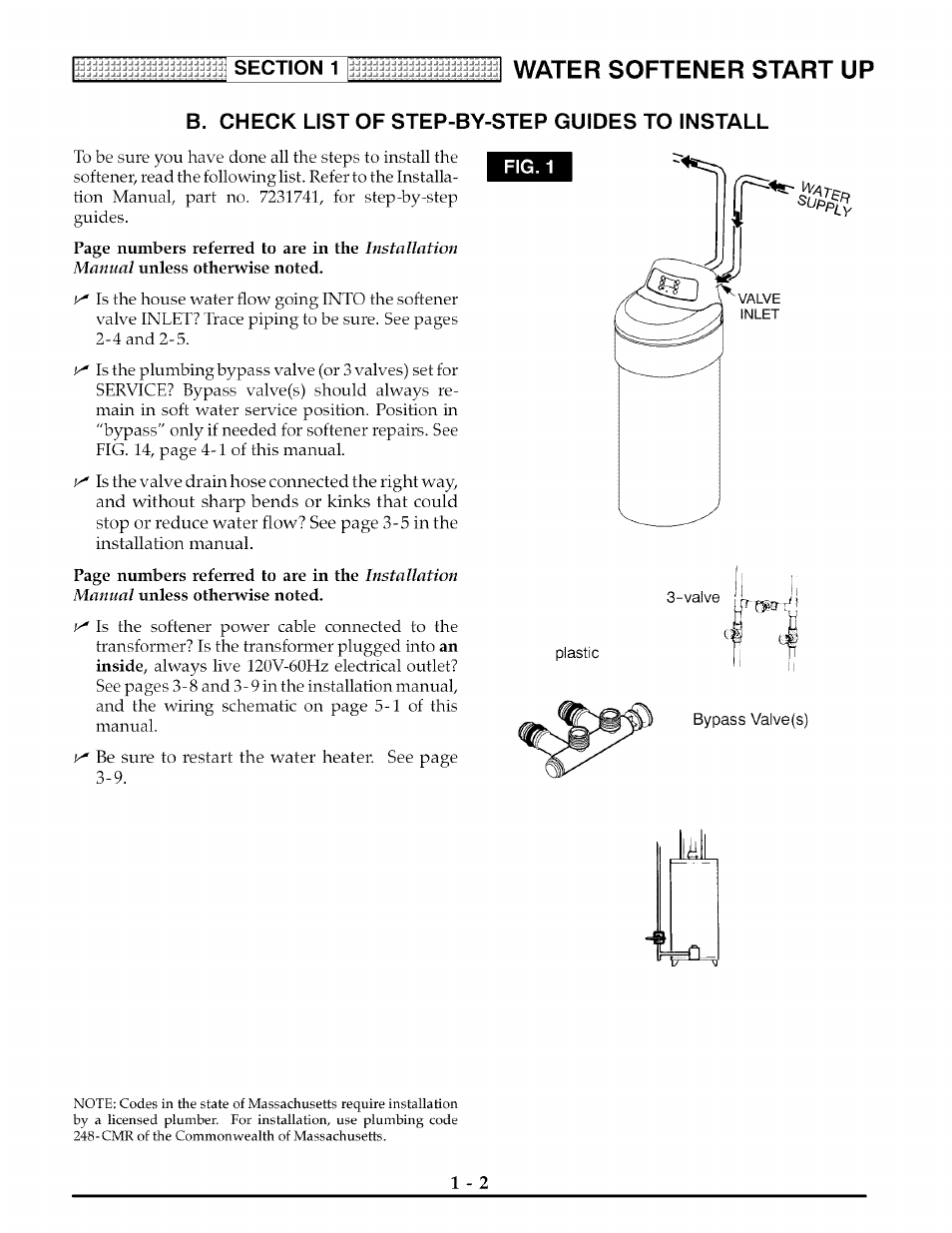 B. check list of step-by-step guides to install, Water softener start up, B. check list of | P-by-step guides to install | Kenmore 625.3882 User Manual | Page 5 / 36