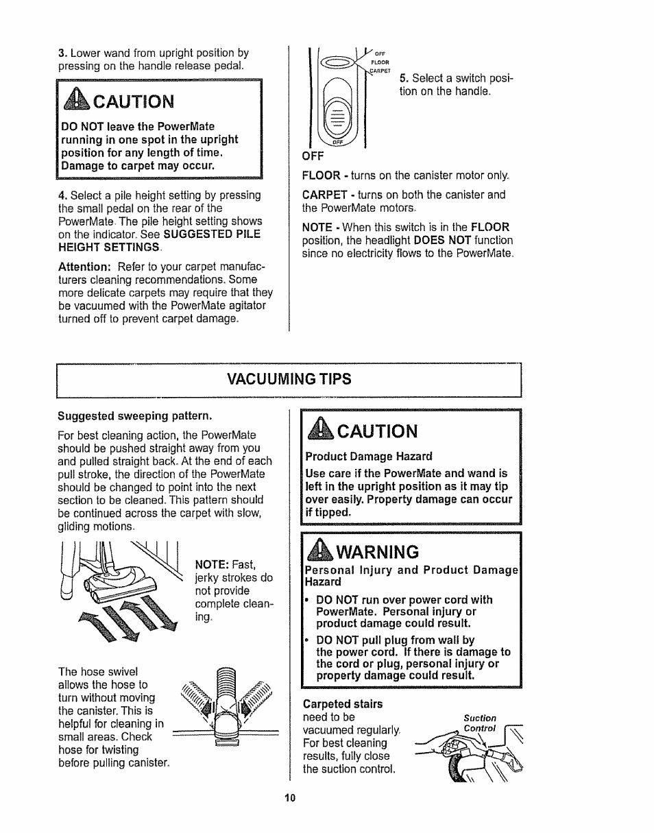 A caution, Vacuuming tips, A warning | Caution | Kenmore 116.28615 User Manual | Page 10 / 44