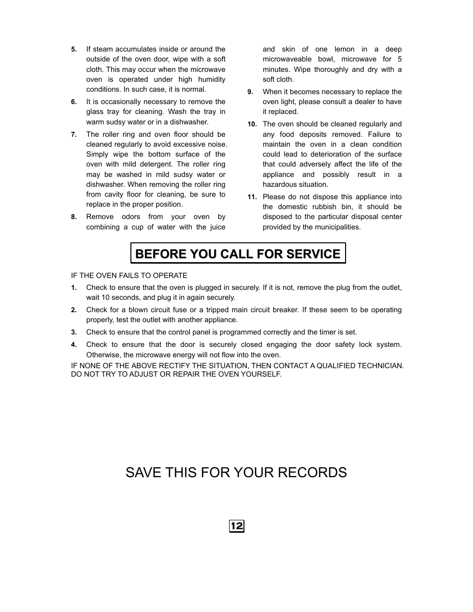 Save this for your records | Kenmore 87090 User Manual | Page 13 / 14