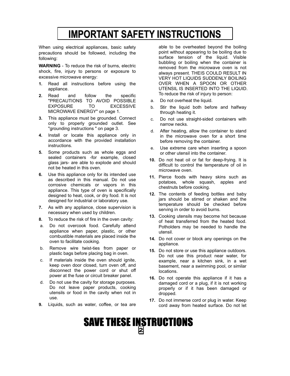 Save these instructions | Kenmore 87090 User Manual | Page 3 / 14