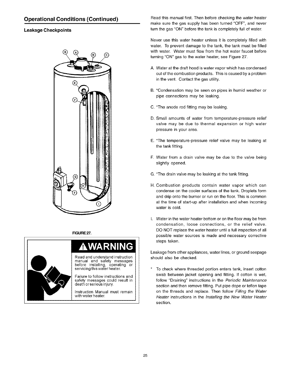 Warning, Operational conditions (continued) | Kenmore Power Miser 12 153.331413 HA User Manual | Page 25 / 28