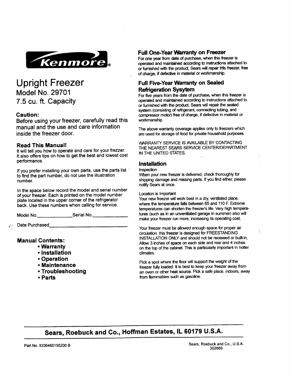 Kenmore 29701 User Manual | 6 pages