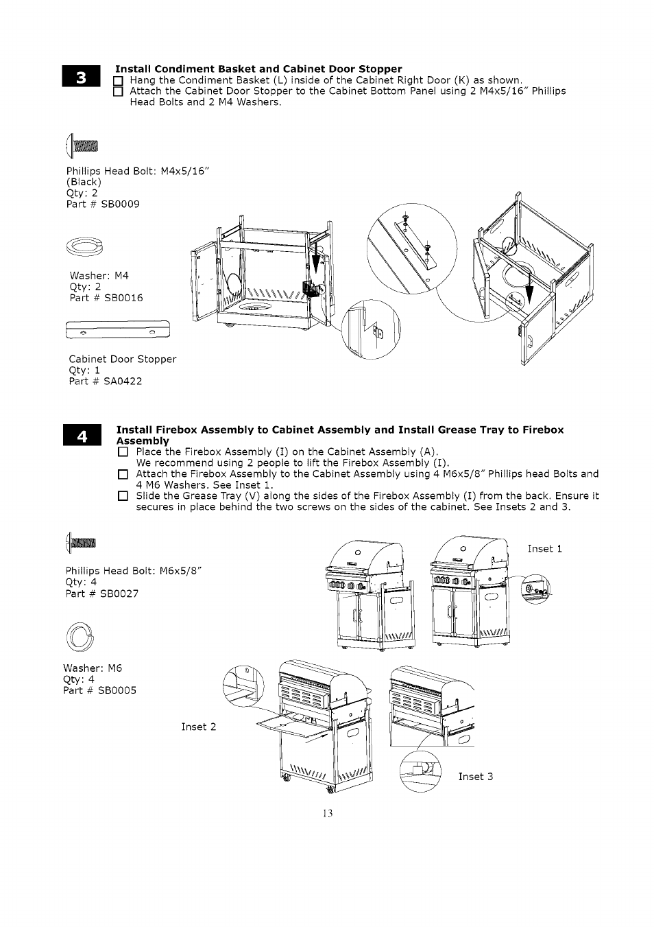 Install condiment basket and cabinet door stopper | Kenmore LIQUID PROPANE GAS (LPG) GRILL 119.1623 User Manual | Page 13 / 33