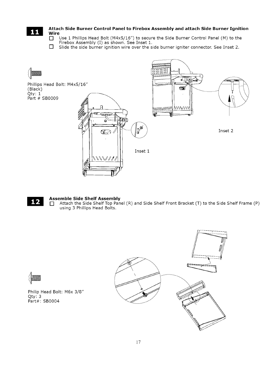 Assemble side shelf assembly | Kenmore LIQUID PROPANE GAS (LPG) GRILL 119.1623 User Manual | Page 17 / 33