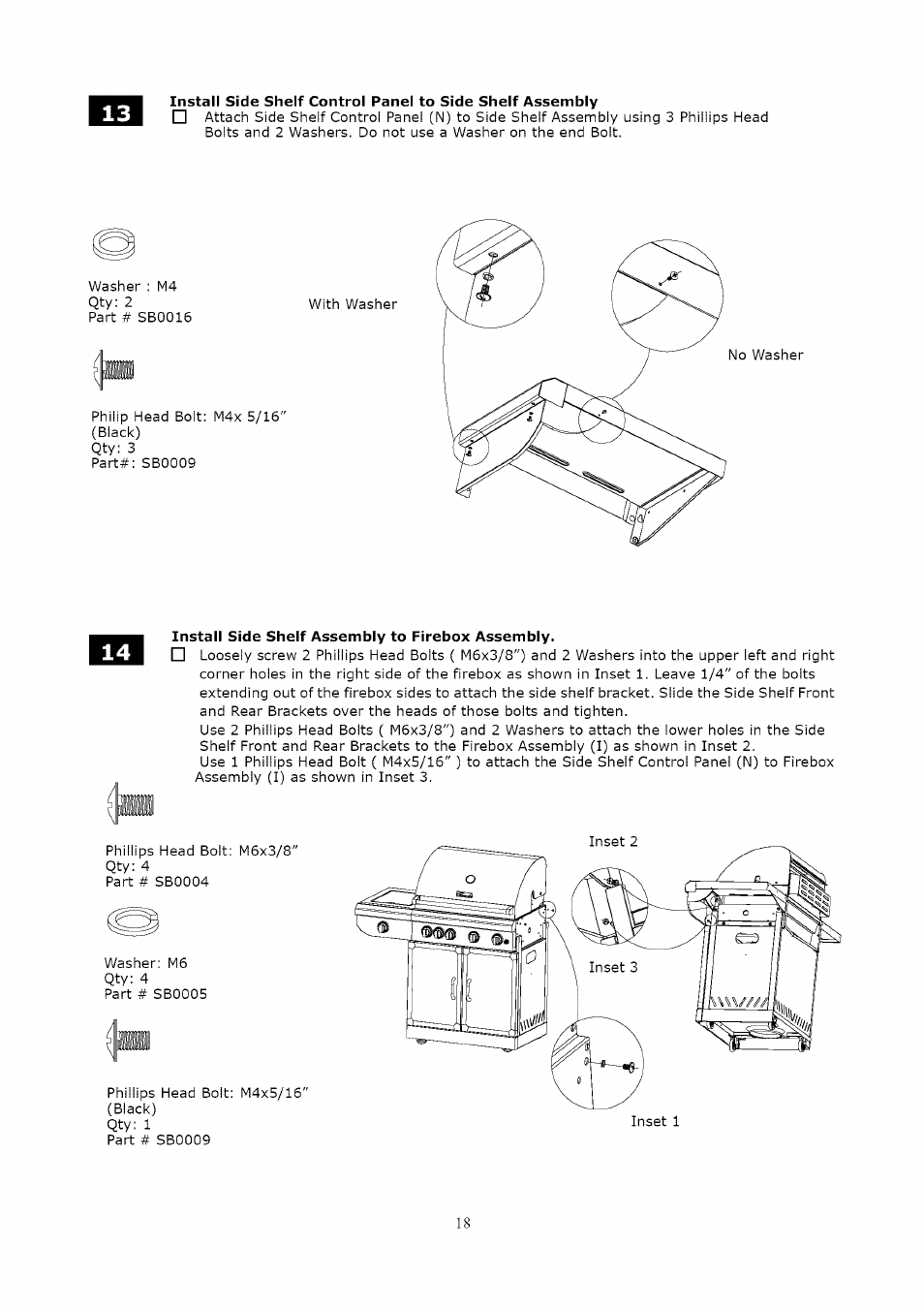 Install side shelf assembly to firebox assembly | Kenmore LIQUID PROPANE GAS (LPG) GRILL 119.1623 User Manual | Page 18 / 33