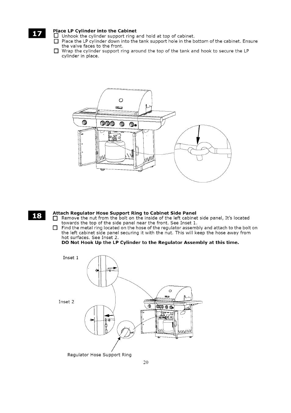 Place lp cylmder into the cabinet | Kenmore LIQUID PROPANE GAS (LPG) GRILL 119.1623 User Manual | Page 20 / 33