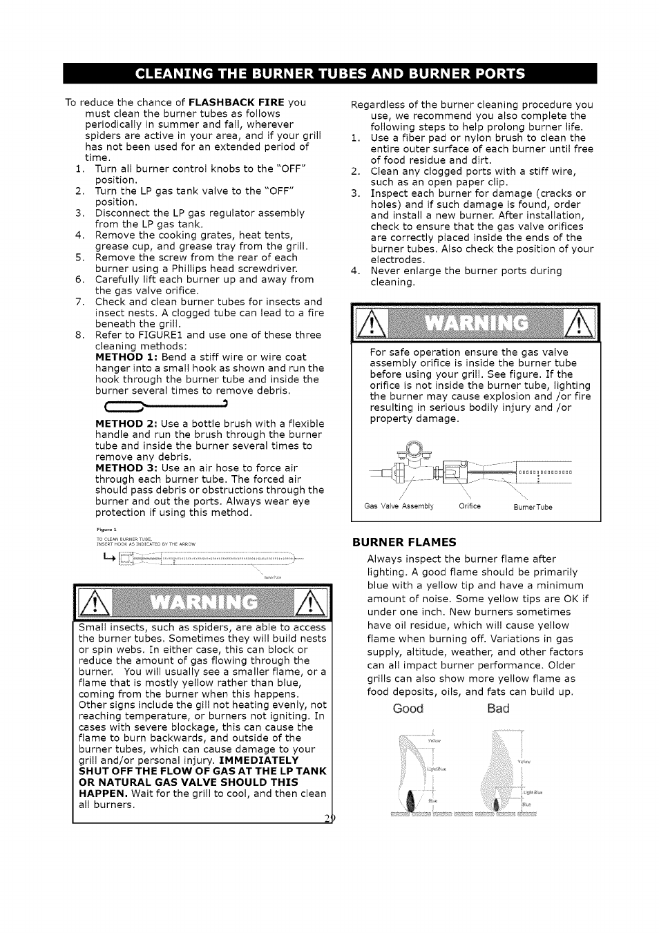 Cleaning the burner tubes and burner ports | Kenmore LIQUID PROPANE GAS (LPG) GRILL 119.1623 User Manual | Page 29 / 33