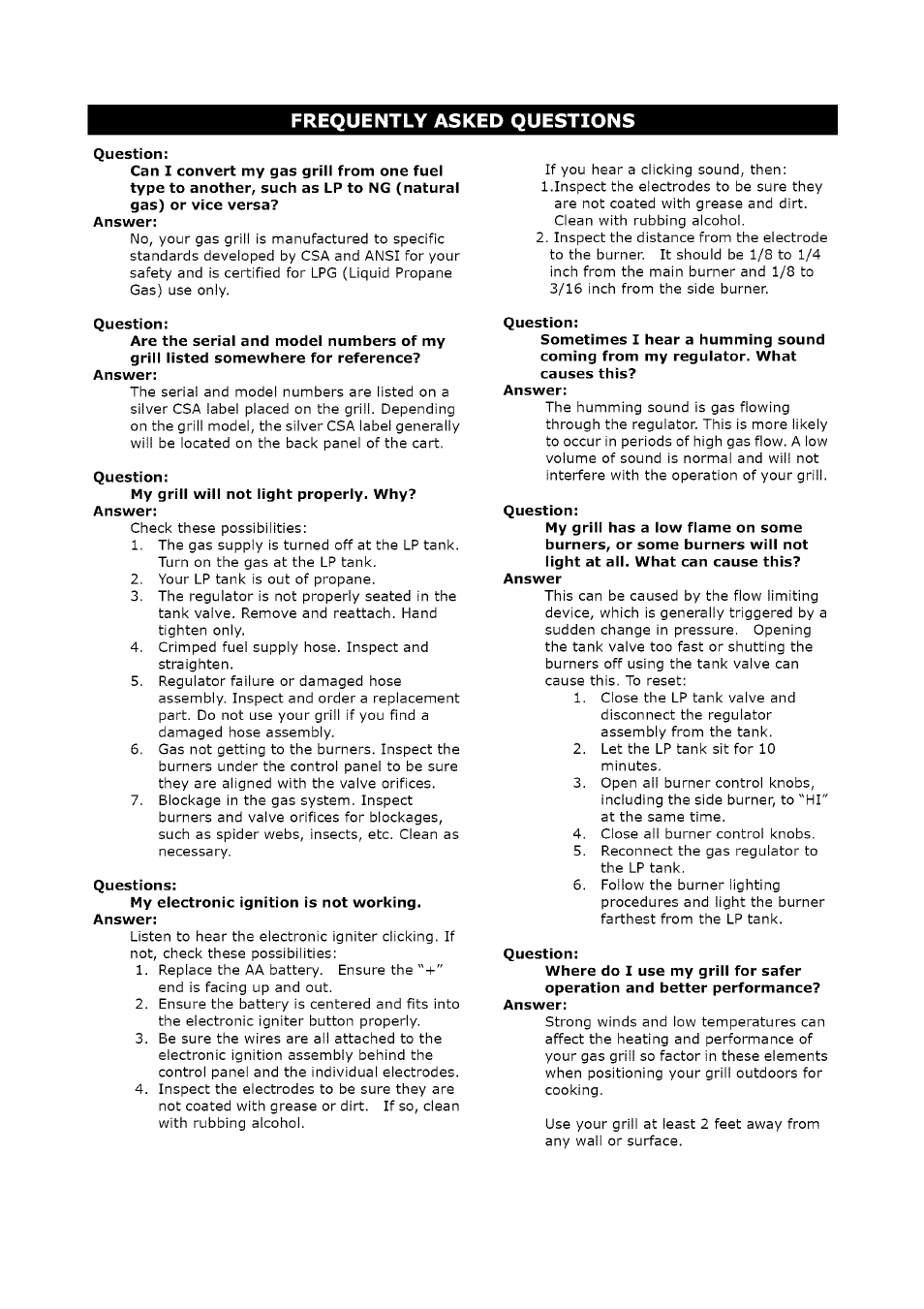 Question, Questions | Kenmore LIQUID PROPANE GAS (LPG) GRILL 119.1623 User Manual | Page 31 / 33