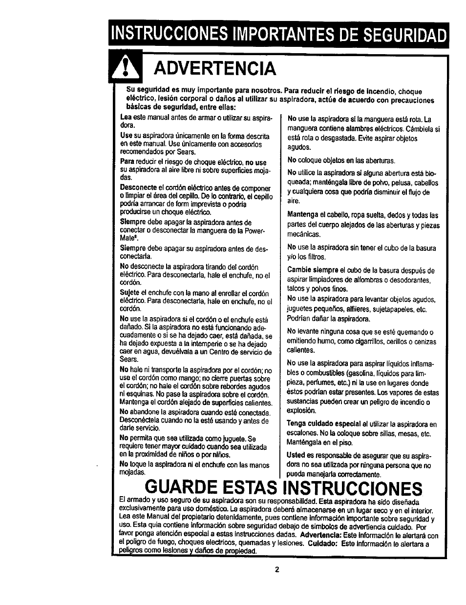 Instrucciones importantes de seguridad, Advertencia, Guarde estas instrucciones | Kenmore 116.22822 User Manual | Page 22 / 40