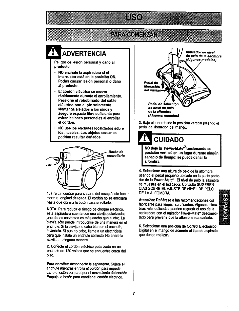 Advertencia, Cuidado | Kenmore 116.22822 User Manual | Page 27 / 40