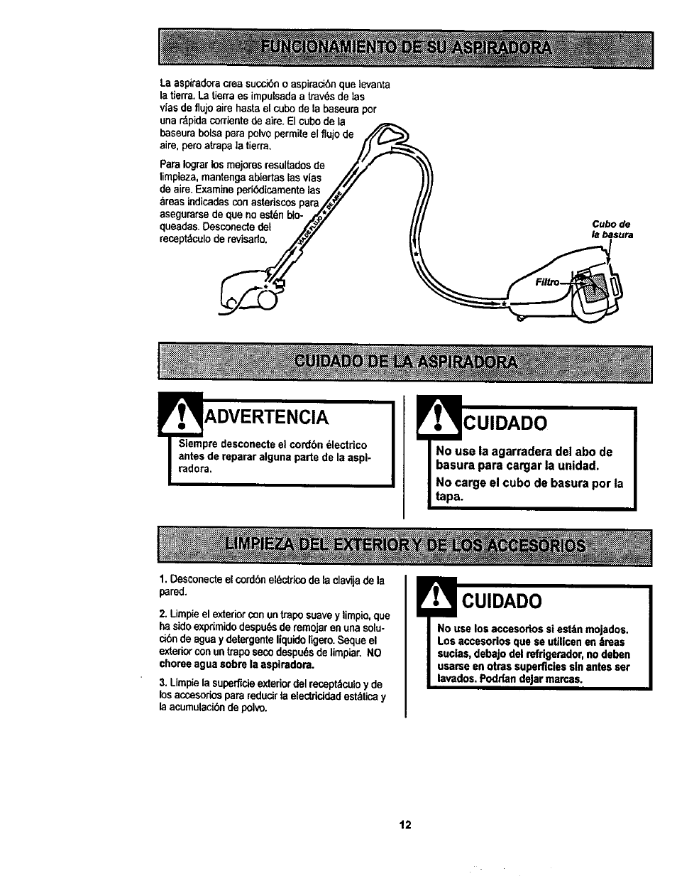 Advertencia, Cuidado | Kenmore 116.22822 User Manual | Page 32 / 40