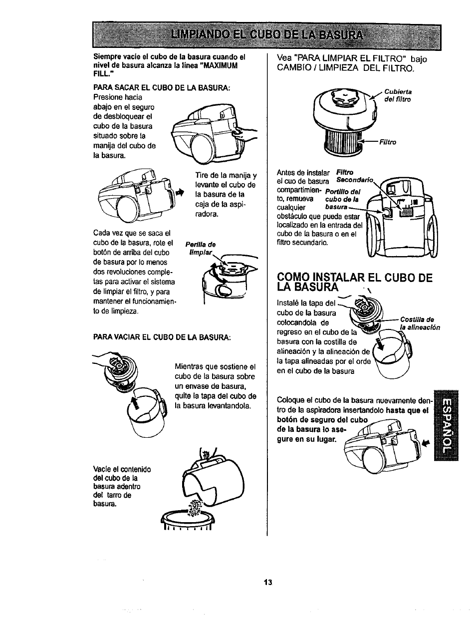 Como instalar el cubo de la basura | Kenmore 116.22822 User Manual | Page 33 / 40