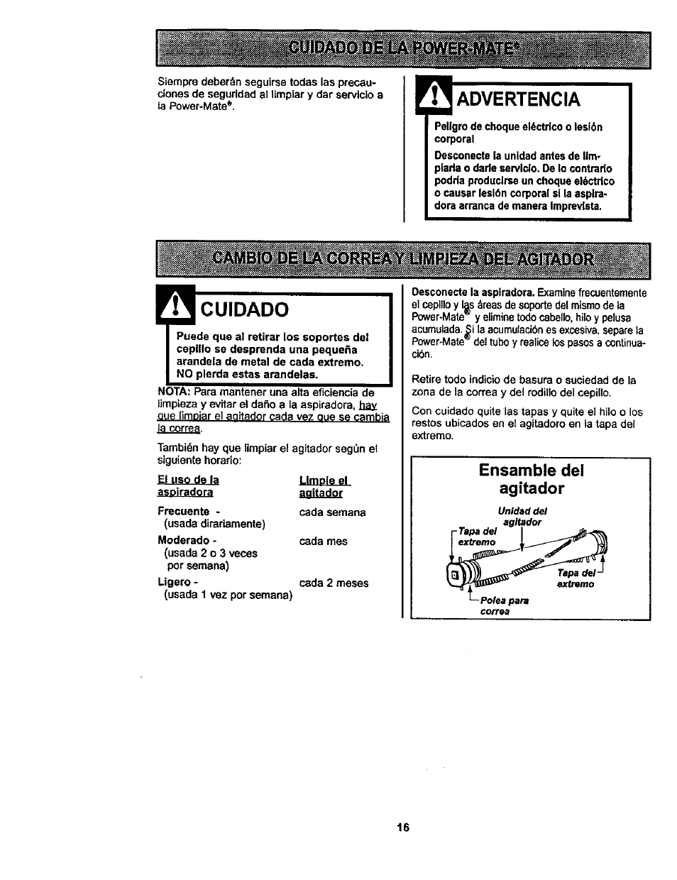 Advertencia, Cuidado | Kenmore 116.22822 User Manual | Page 36 / 40