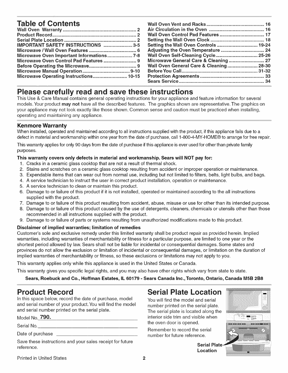 Kenmore 790.4885 User Manual | Page 2 / 34