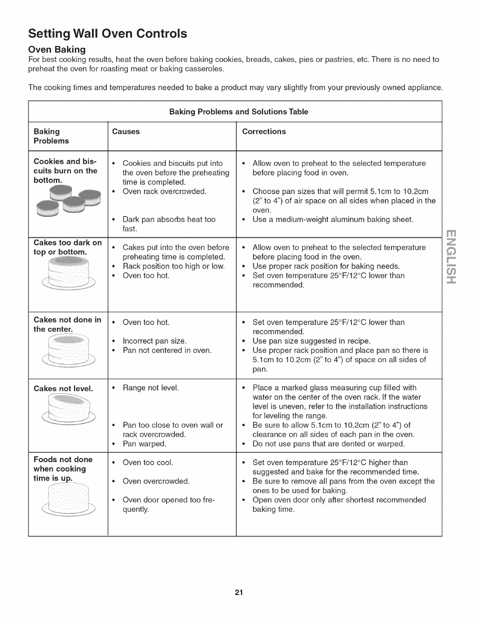 Oven baking, Setting wail oven controls | Kenmore 790.4885 User Manual | Page 21 / 34