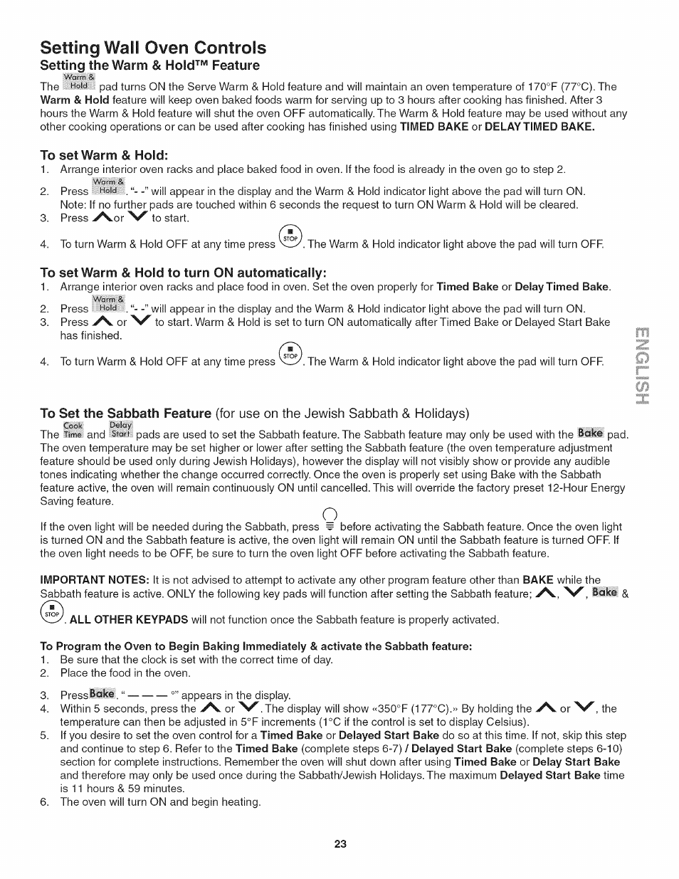 To set warm & hold, To set warm & hold to turn on automatically, Setting wail oven controls | Kenmore 790.4885 User Manual | Page 23 / 34