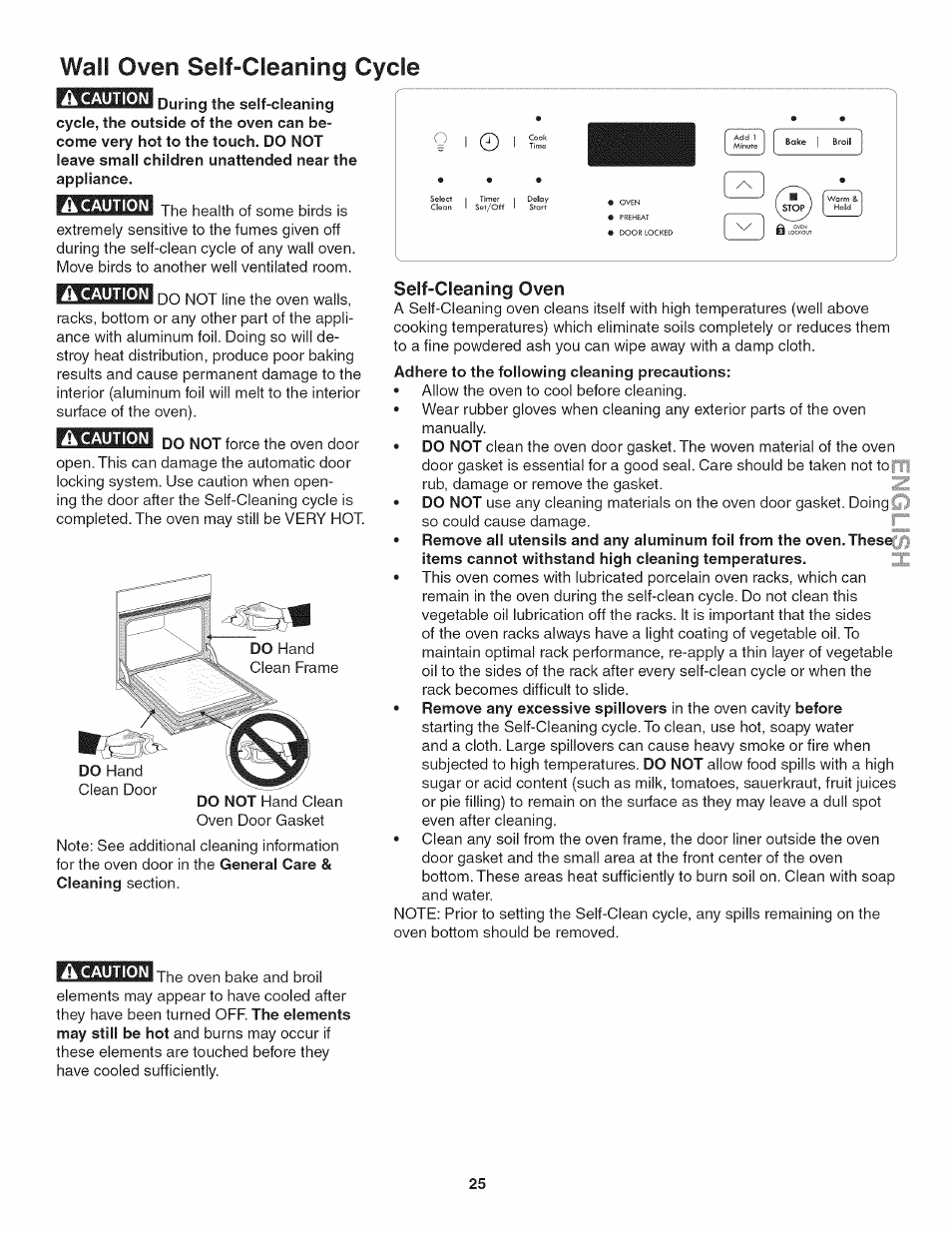 Self-cleaning oven, Wail oven seif-cleaning cycle | Kenmore 790.4885 User Manual | Page 25 / 34