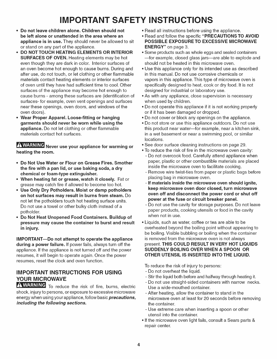 Important instructions for using your microwave, Ih/iportant safety instructions | Kenmore 790.4885 User Manual | Page 4 / 34