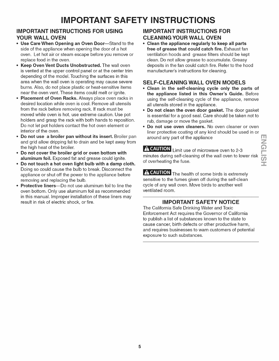 Important instructions for cleaning your wall oven, Self-cleaning wall oven models, Important safety notice | Important safety instructions -5, Lü/iportant safety instructions | Kenmore 790.4885 User Manual | Page 5 / 34