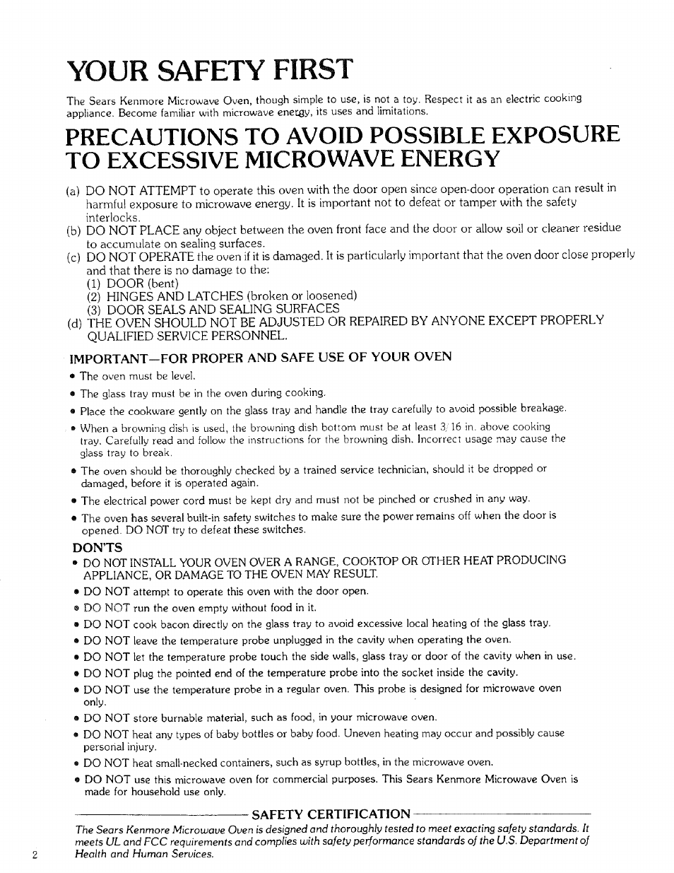 Your safety first | Kenmore 88329 User Manual | Page 2 / 35