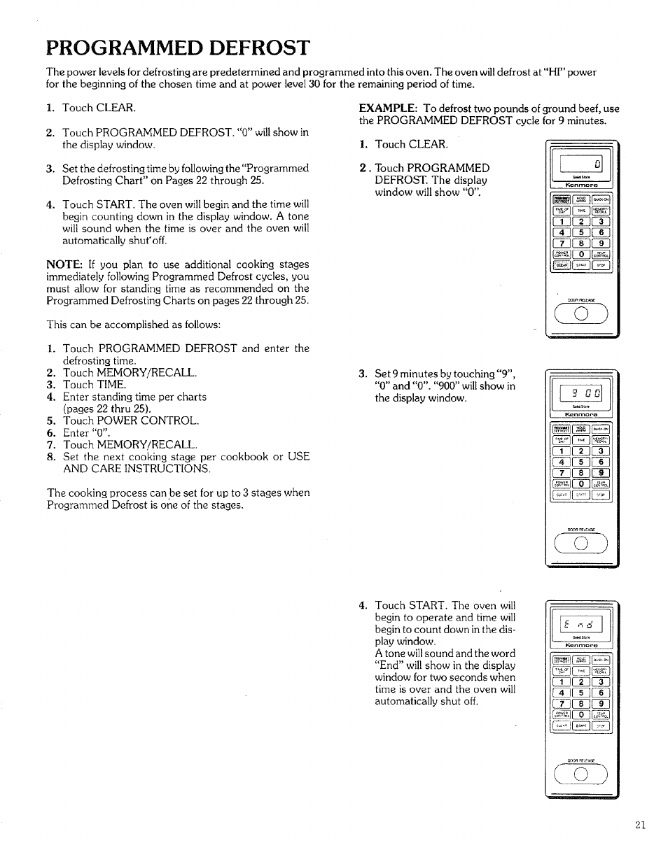 Programmed defrost, B programmed defrost —25 | Kenmore 88329 User Manual | Page 21 / 35