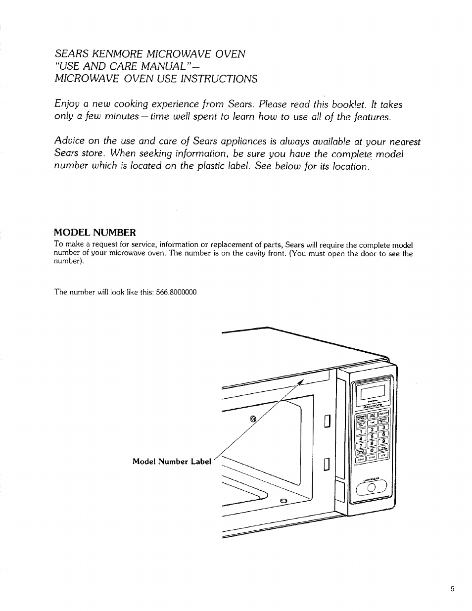 Model number | Kenmore 88329 User Manual | Page 5 / 35