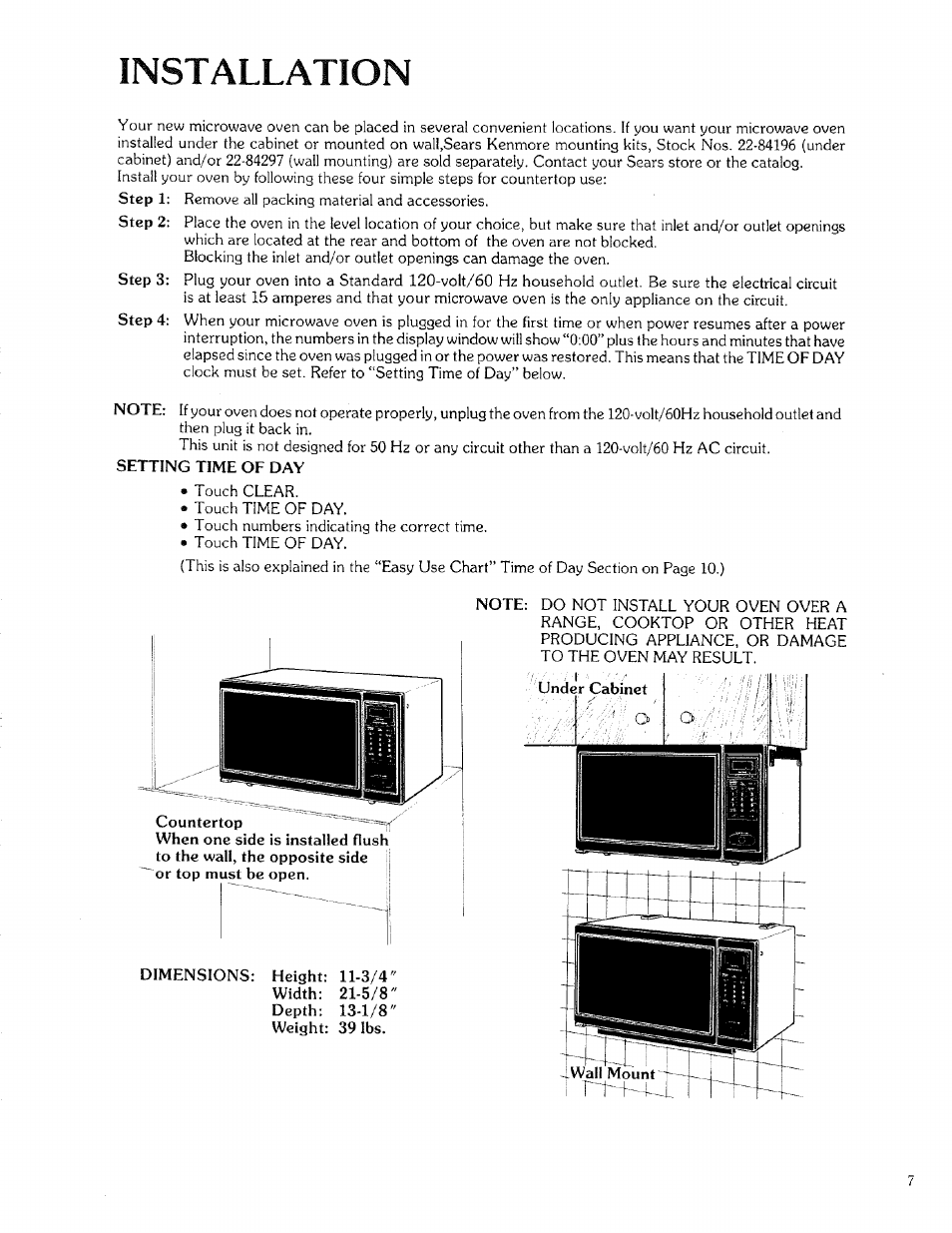 Installation | Kenmore 88329 User Manual | Page 7 / 35