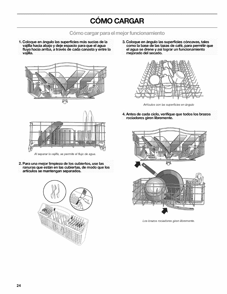 Como cargar, Cómo cargar | Kenmore 665.1389 User Manual | Page 24 / 52