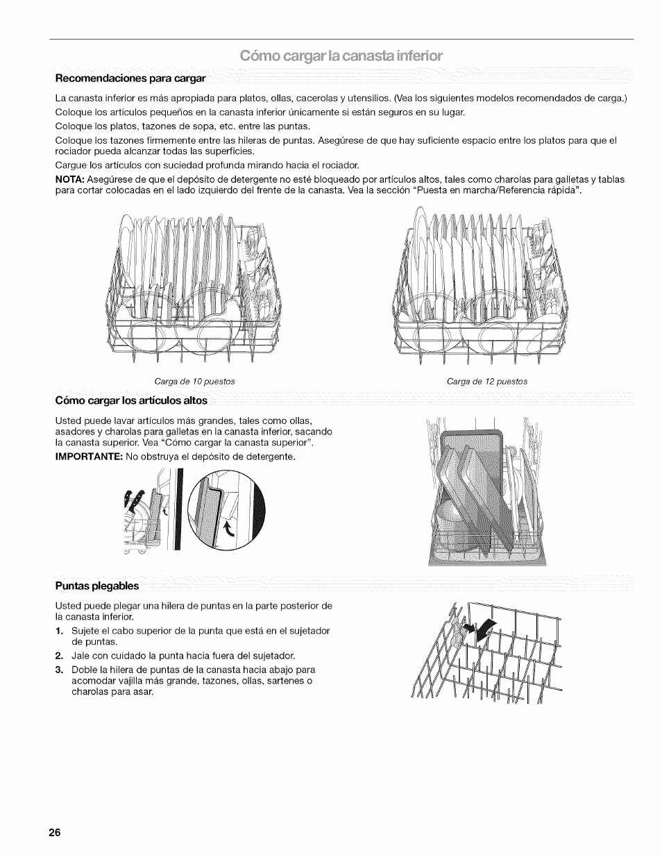Recomendaciones para cargar, Puntas plegables | Kenmore 665.1389 User Manual | Page 26 / 52
