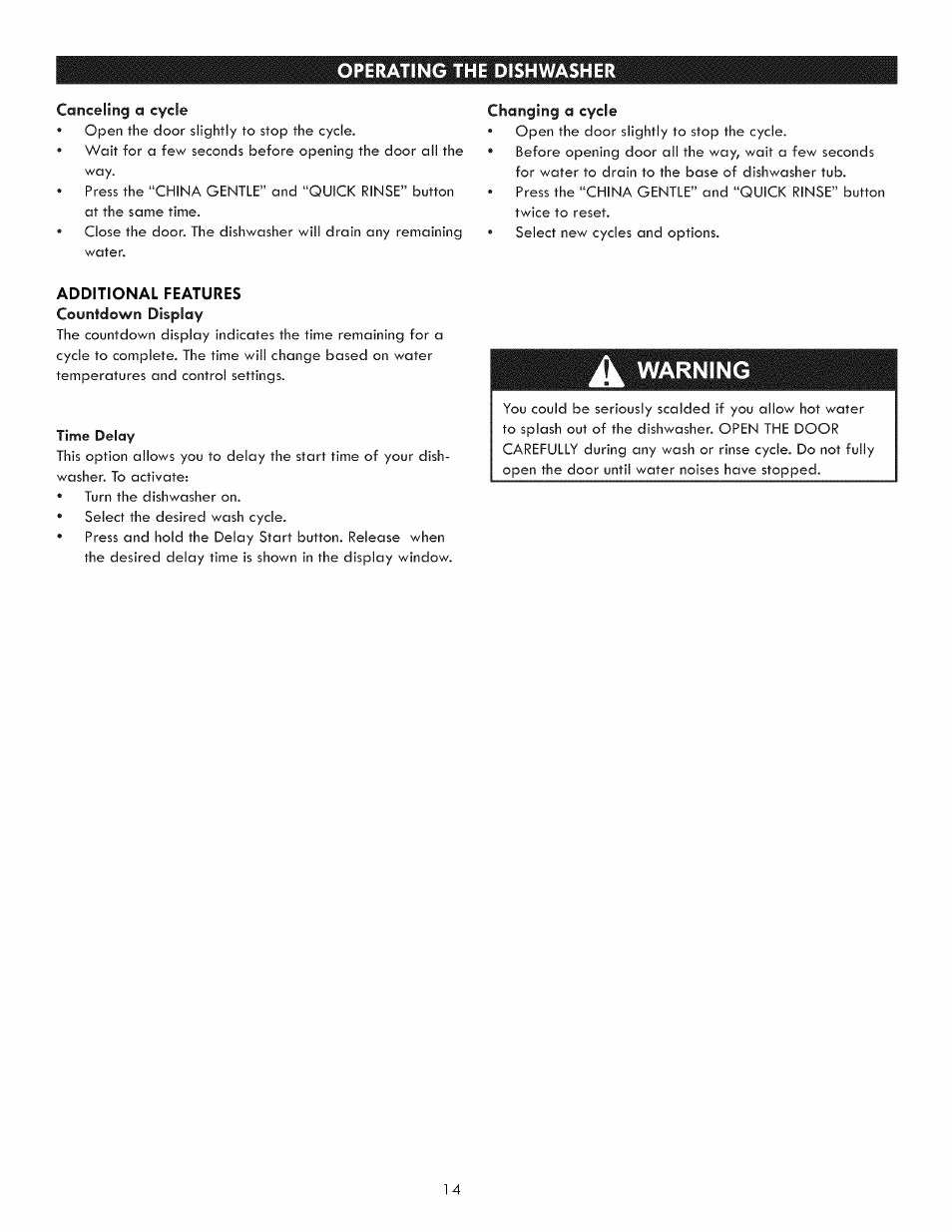 Operating the dishwasher, Warning | Kenmore 630.7793 User Manual | Page 14 / 19