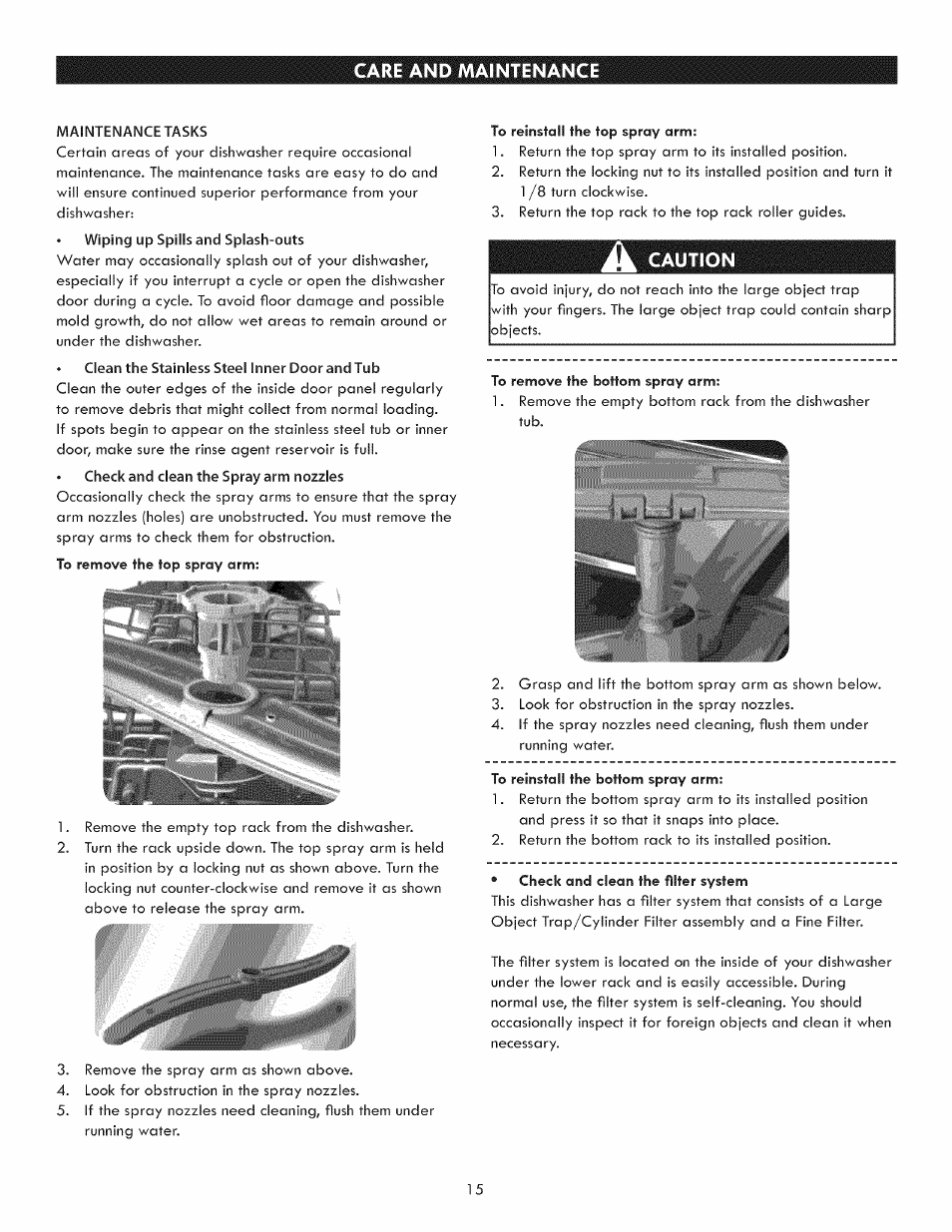 Care and maintenance, Caution | Kenmore 630.7793 User Manual | Page 15 / 19