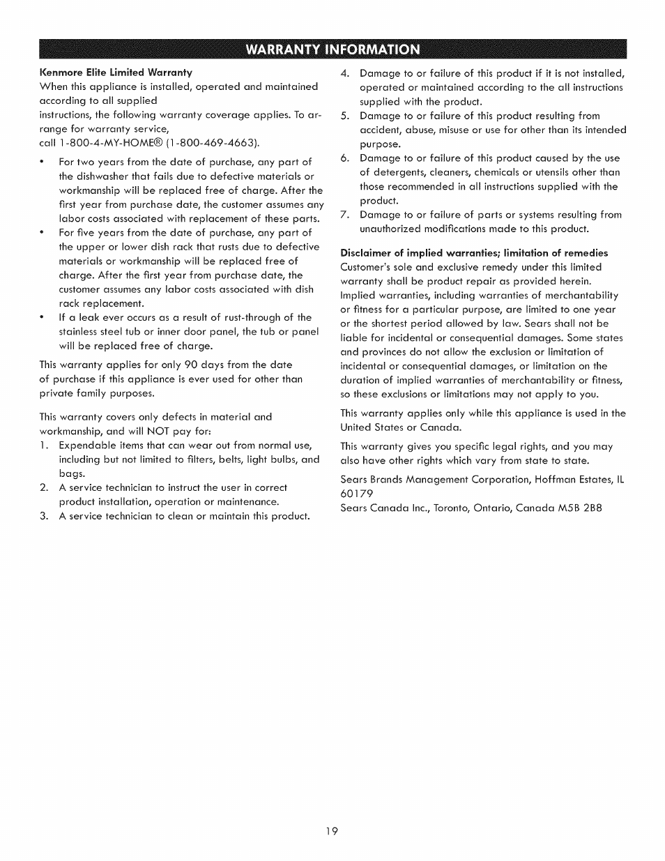 Kenmore 630.7793 User Manual | Page 19 / 19