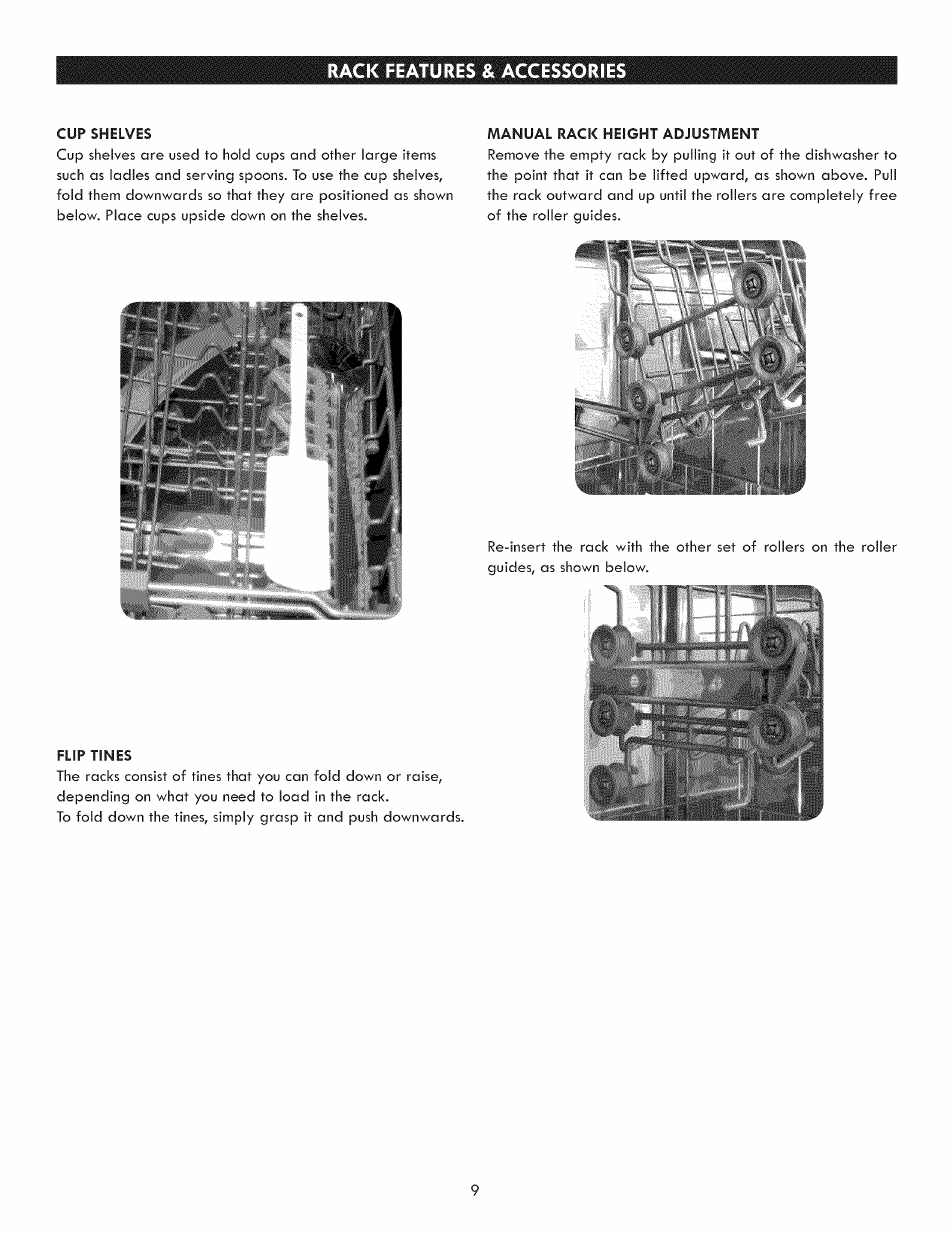 Rack features & accessories | Kenmore 630.7793 User Manual | Page 9 / 19