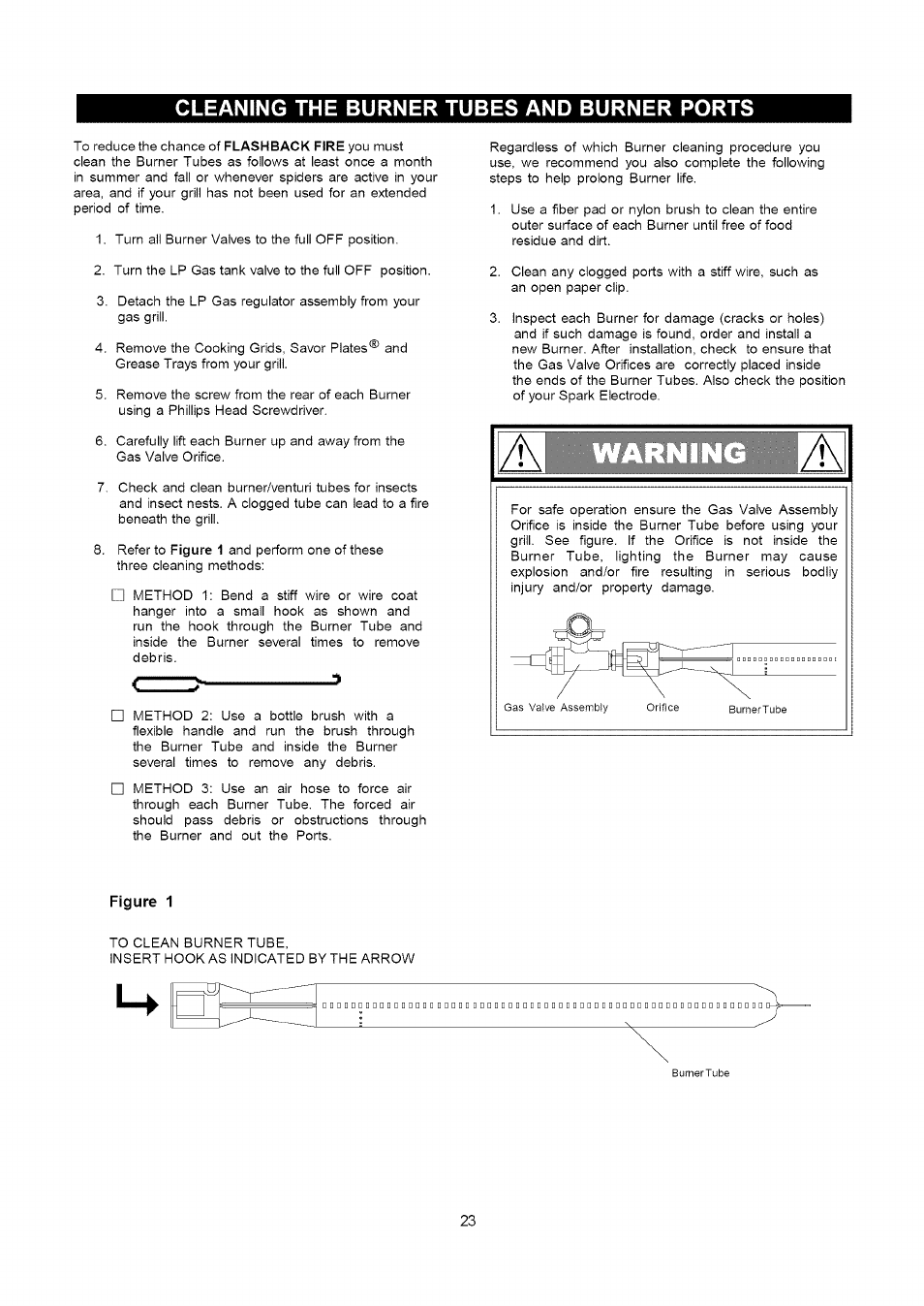 Figure 1, Cleaning the burner tubes and burner ports | Kenmore 141.16322 User Manual | Page 23 / 28