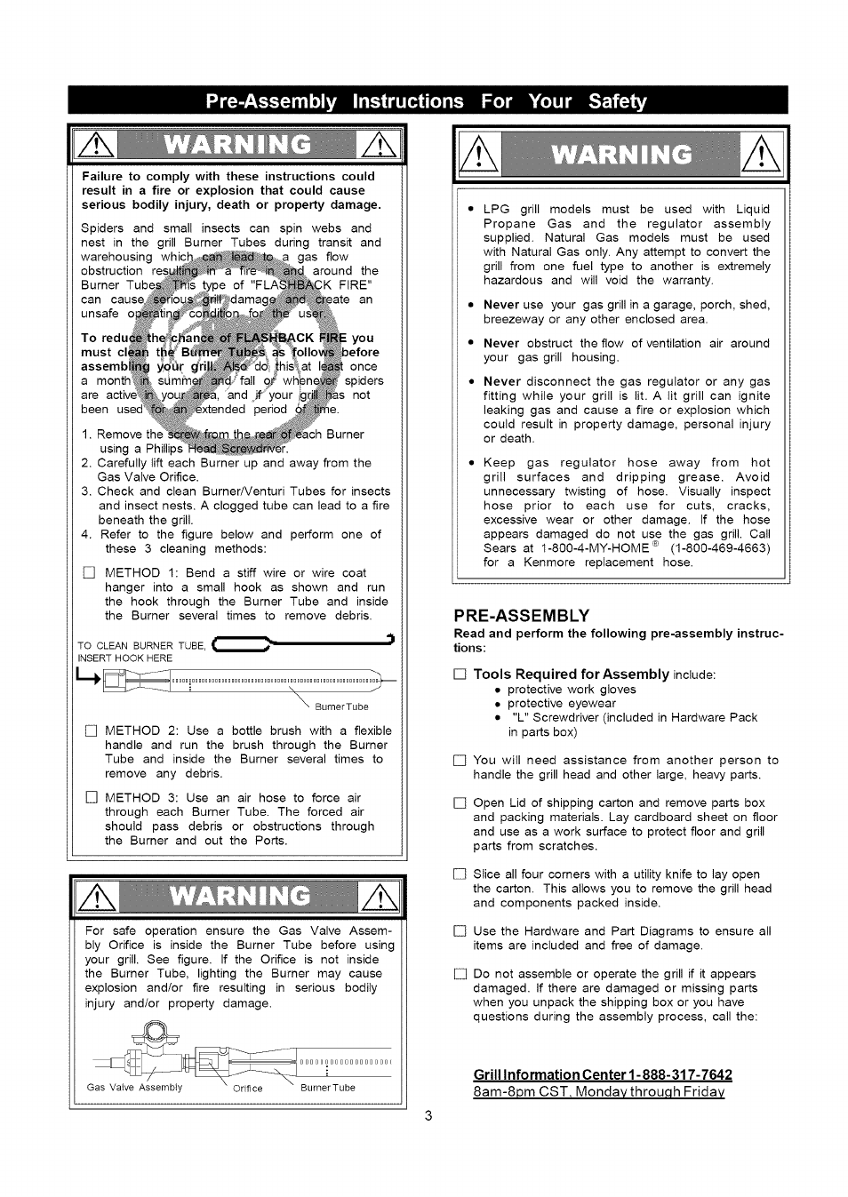 Pre-assembly instructions for your safety | Kenmore 141.16322 User Manual | Page 3 / 28