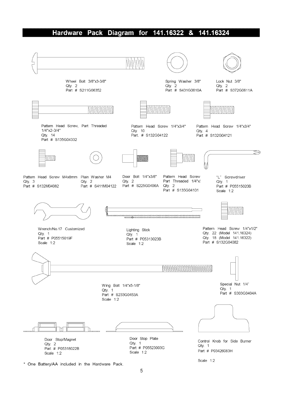 One battery/aa included in the hardware pack | Kenmore 141.16322 User Manual | Page 5 / 28