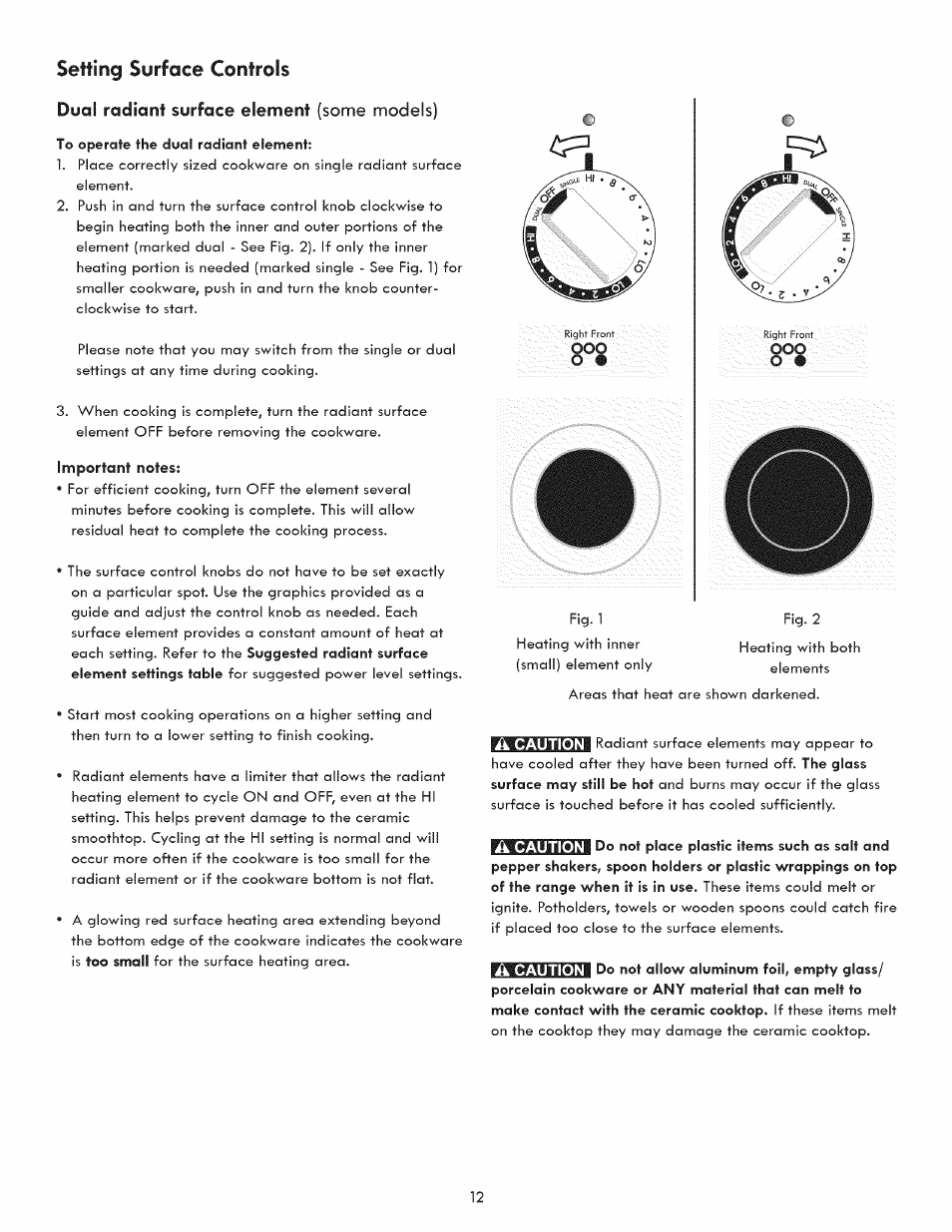 Dual radiant surface element (some models), Setting surface controls, Dual radiant surface element | Kenmore 790.9280 User Manual | Page 12 / 40