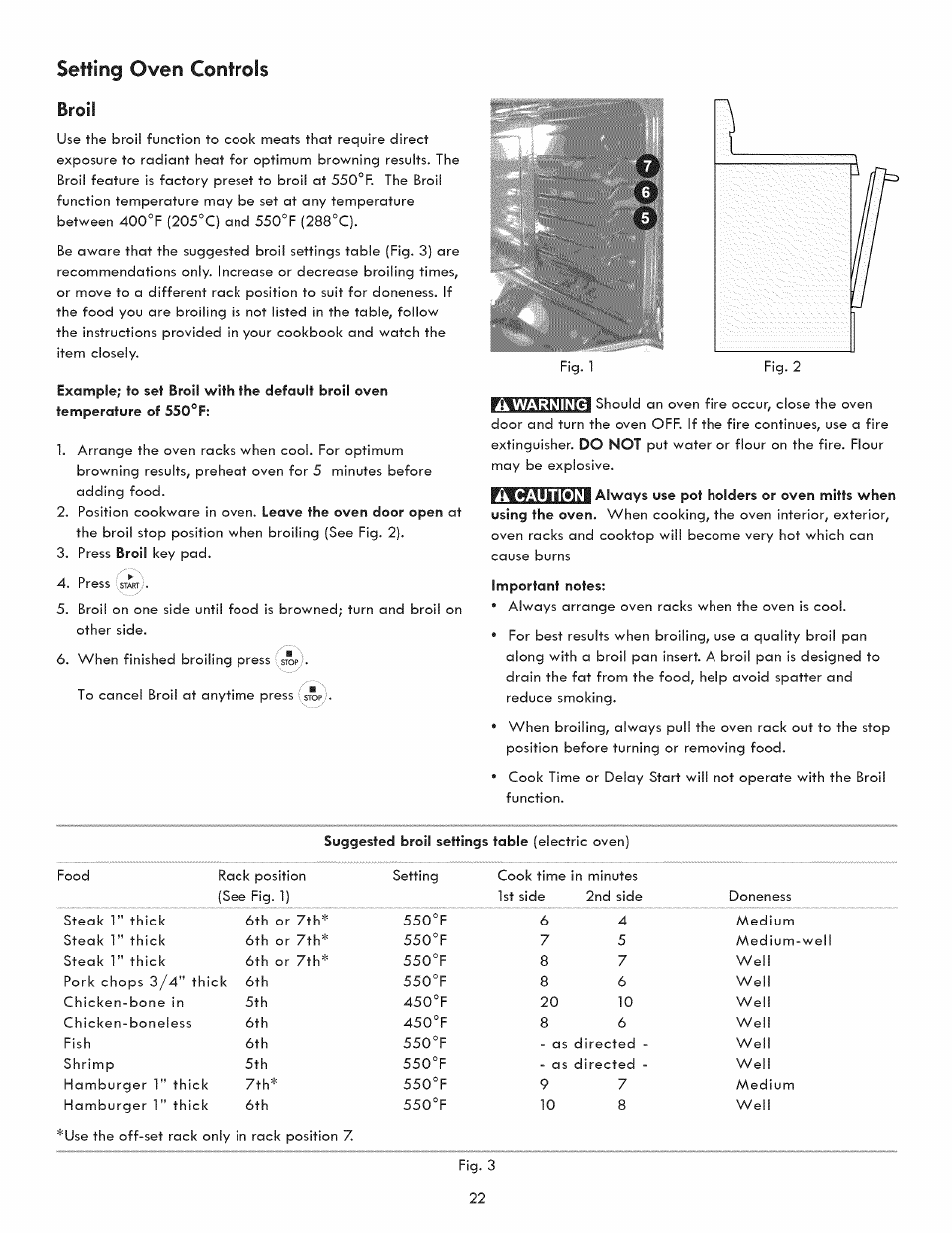 Broil, Setting oven controls | Kenmore 790.9280 User Manual | Page 22 / 40