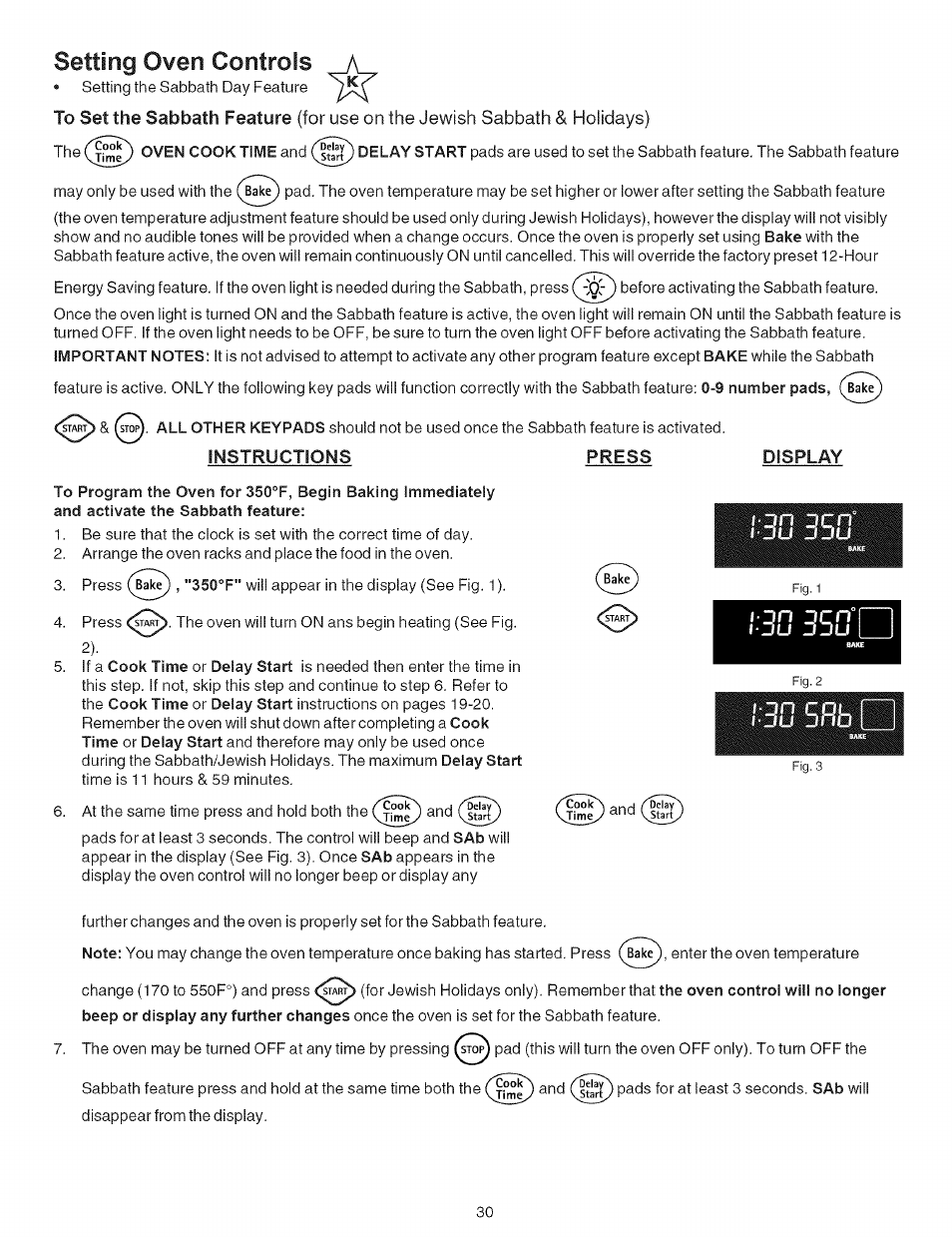 Setting oven controls, Instructions press display, 3u jf ju | Kenmore 790.7942 User Manual | Page 30 / 44